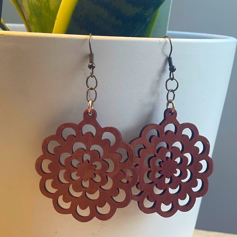 Wooden bohemian handmade earrings